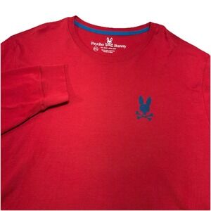 Psycho Bunny Mens 2XL Red Long Sleeve T-Shirt Navy Velour Bunny Graphic Spellout